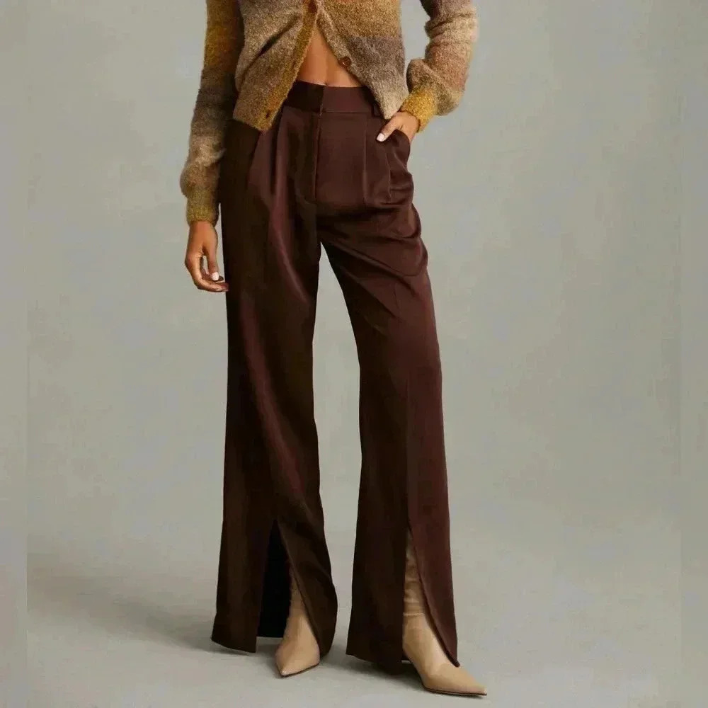 Favorite Daughter Dark Brown Wide-Leg Slit Pants